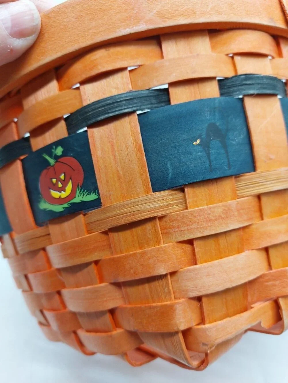 Halloween Basket Tan Brown Handle Black Ban Cat Ghost 5.5
